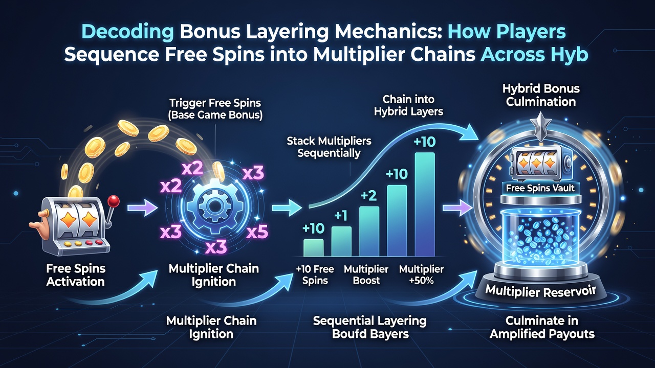 Diagram showing timing flow from free spin rounds to chained multipliers on combined wagering platforms