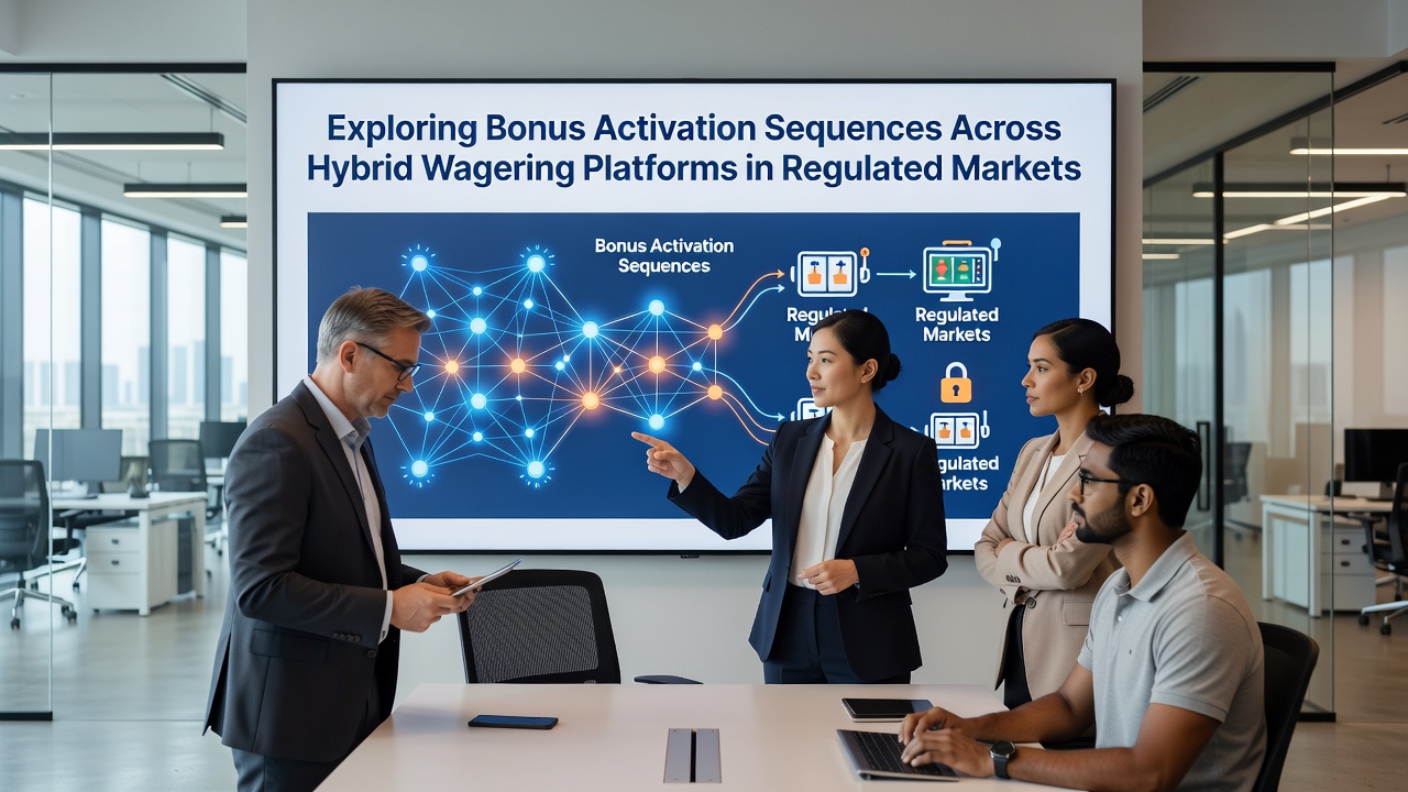 Hybrid wagering platform interface showing bonus activation sequences for sports bets and casino spins in a regulated market dashboard