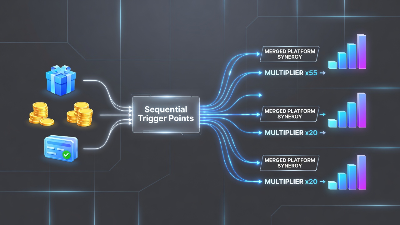 Diagram illustrating sequential trigger points in digital betting promotions on merged platforms