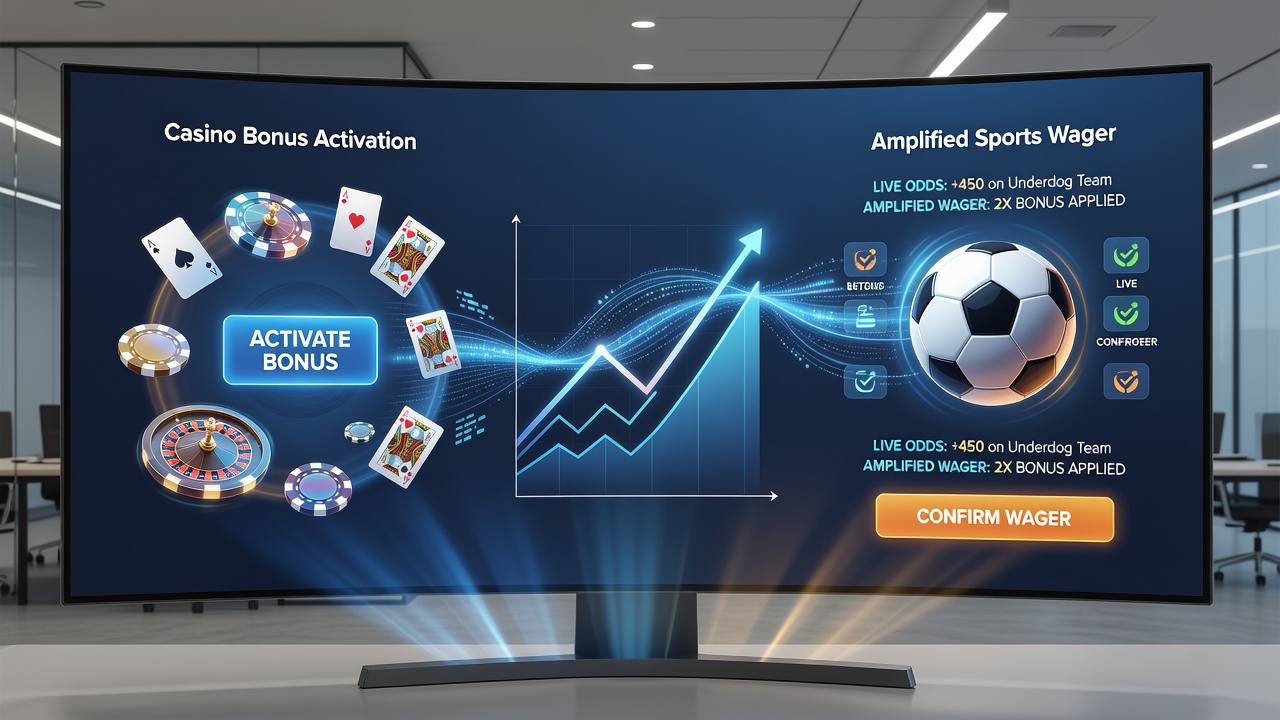 Flowchart illustrating bonus pathway stages from casino spins to sports wager enhancements