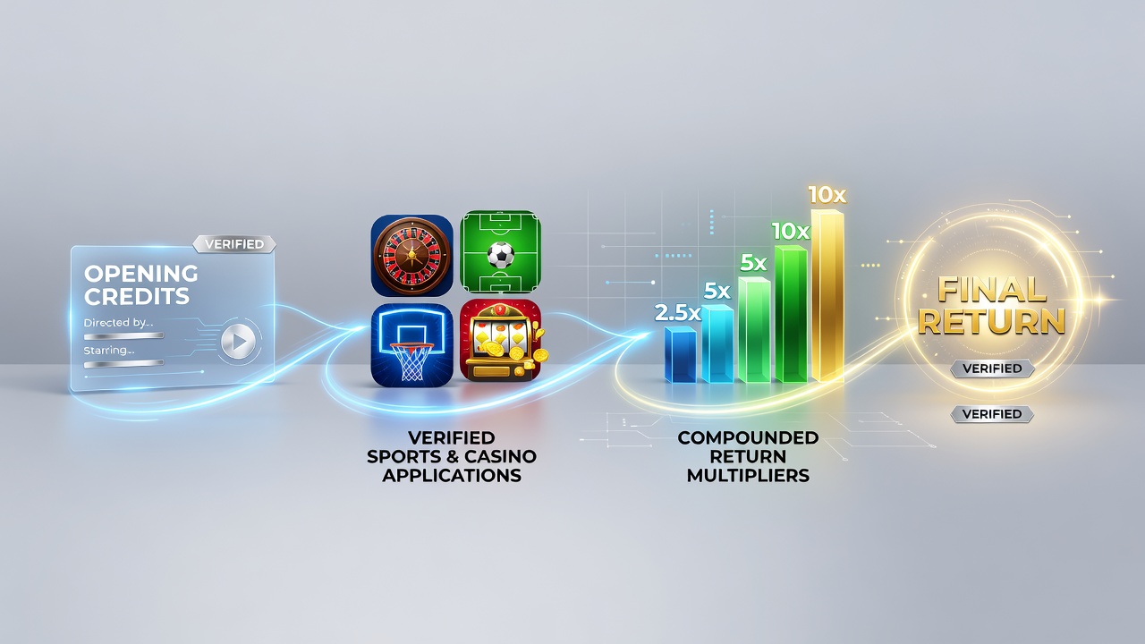 Illustration of bonus progression from welcome credits through wagering stages to final multipliers in verified apps