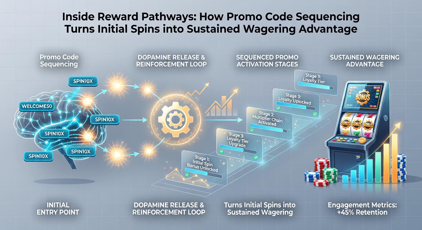 Flowchart illustrating the transition from initial free spins through sequenced promo codes to long-term wagering advantages