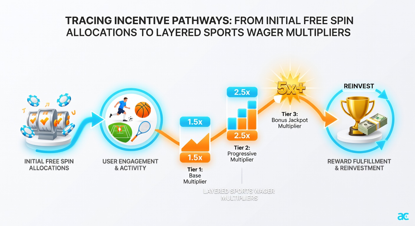 Diagram depicting layered reward systems connecting casino spins to sports betting multipliers